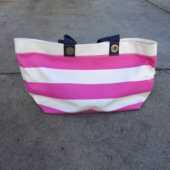 Tommy Hilfiger Classic Pink Striped Canvas Beach Tote Bag - Picture 9 of 11